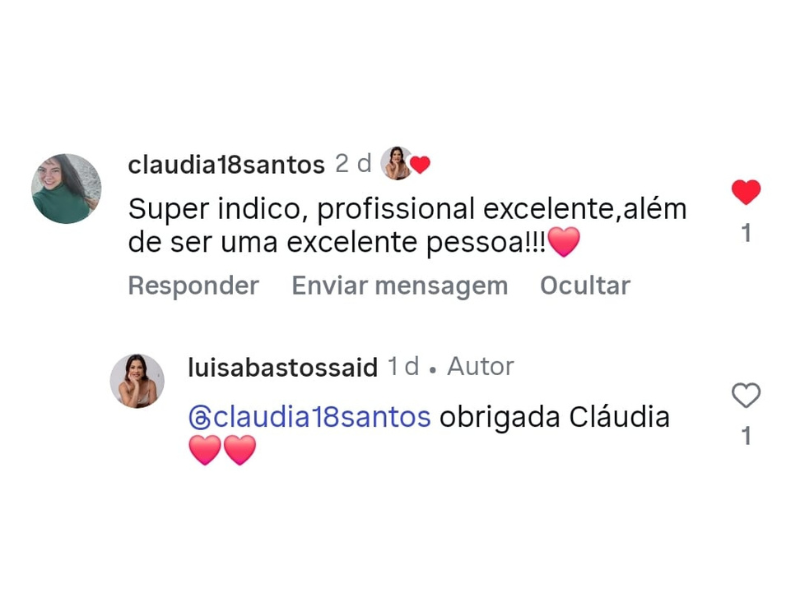 Comentário de paciente no Instagram - Depoimento 3